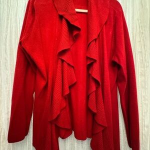 Elegant Red Ruffled Women's Sweater
